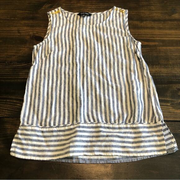 Linen Top Women’s Small Striped Sleeveless Tunic Tank Casual Coastal Nautical - Picture 10 of 11